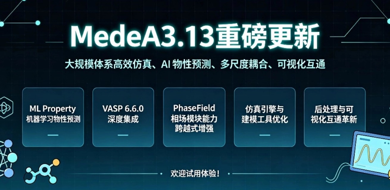 【原厂资讯】MedeA 3.13 正式发布！AI 驱动多尺度材料模拟全新升级